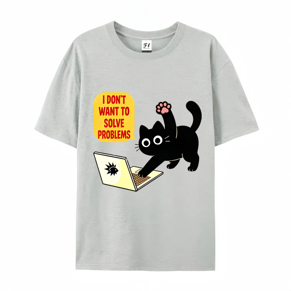 Black Cat Fashion Hispter Cotton Tee Trendy Funny Casual Quirky Graphic Cat-Themed Stylish Interesting Tees for Men & Women