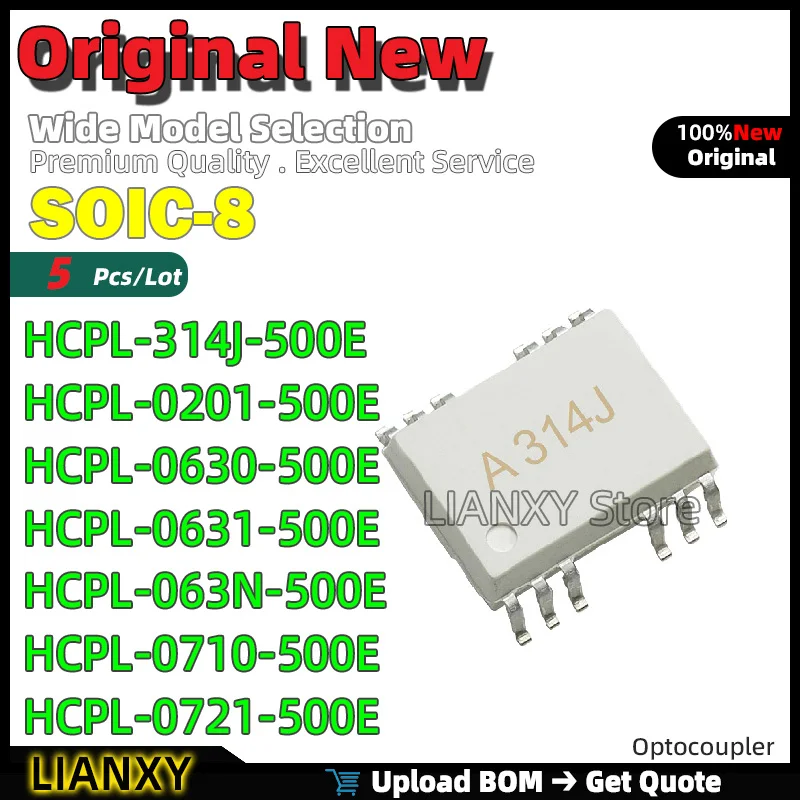 5pcs SOIC-8 HCPL-314J-500E HCPL-0201-500E HCPL-0630-500E HCPL-0631-500E HCPL-063N-500E HCPL-0710-500E HCPL-0721-500E