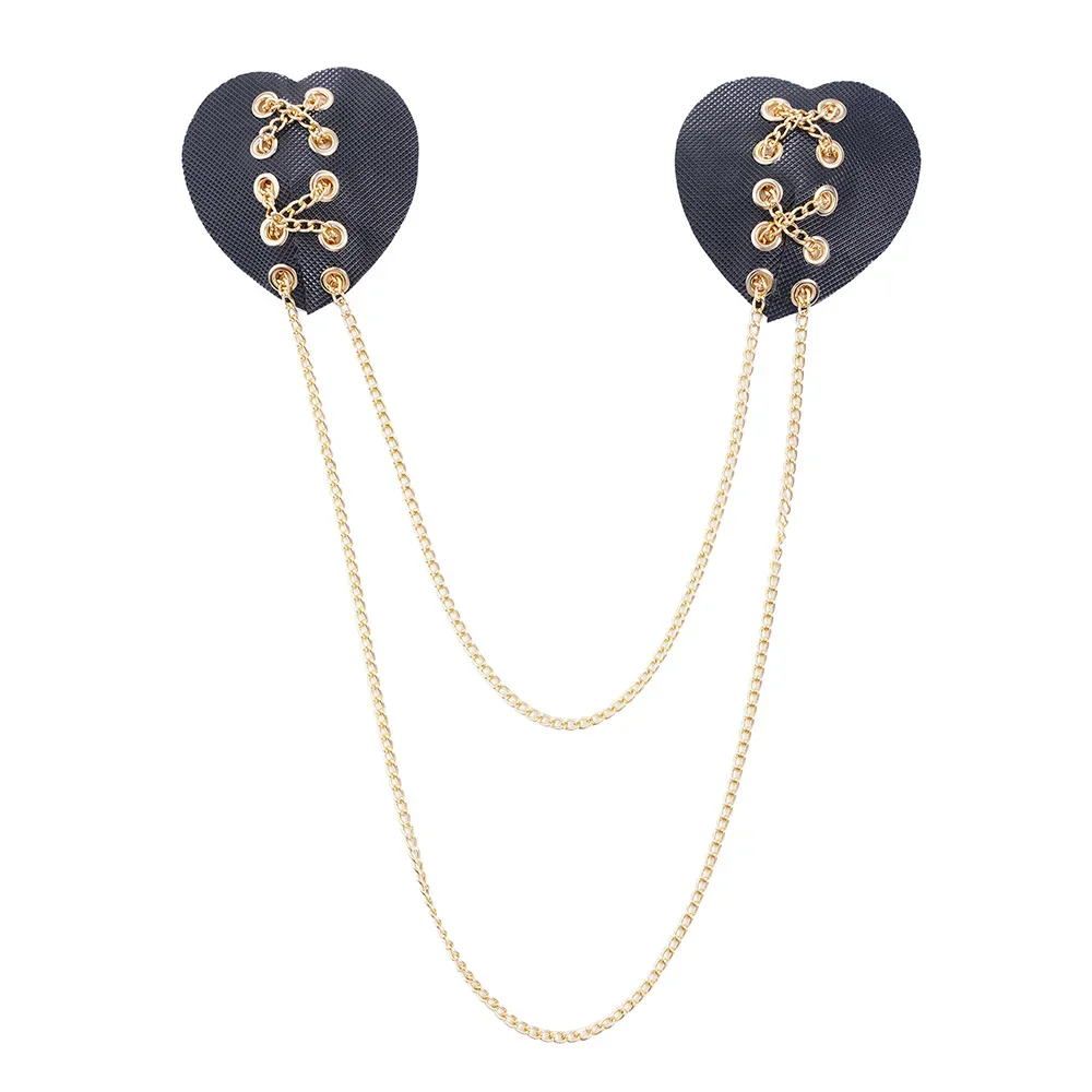 Sexy Women 1pair PU Leather Nipple Cover Protector Reusable Punk Chain Tassel Perforation Breast Wear Nipple Pasties Bra Pads
