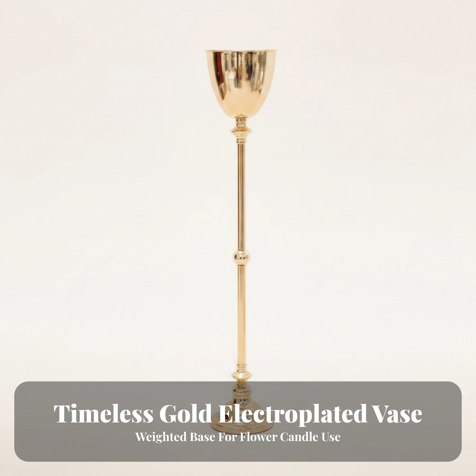 Flower Holder Gold-Toned Decorative Flower Vessel Floral Container Electroplated for Event Decorators, Weddings, Hotel Interiors