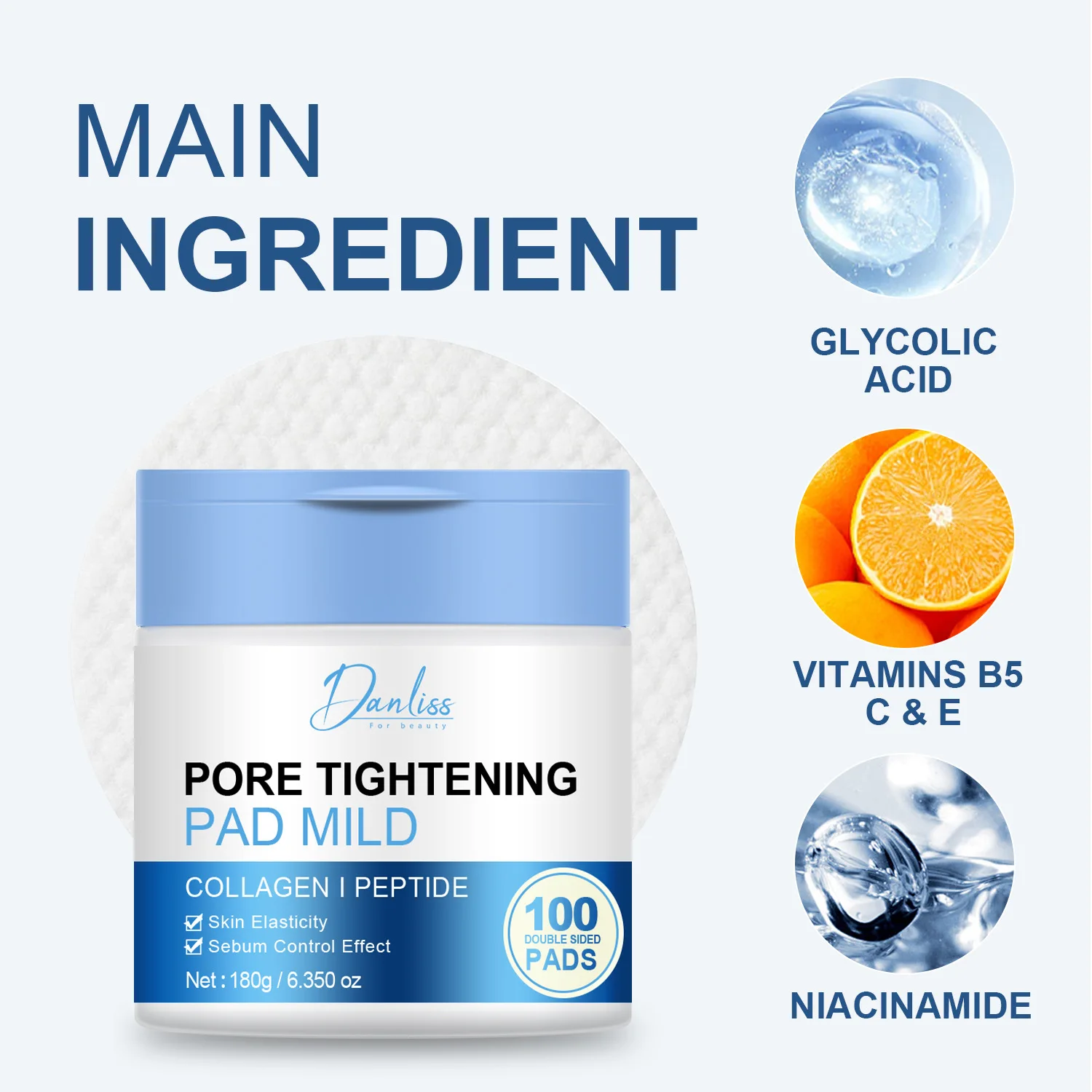 แผ่นสำลีเช็ดเครื่องสำอาง 100 แผ่น แต่ละแผ่นมีสารทำความสะอาดผิวเพื่อทำความสะอาดใบหน้าและควบคุมความมัน