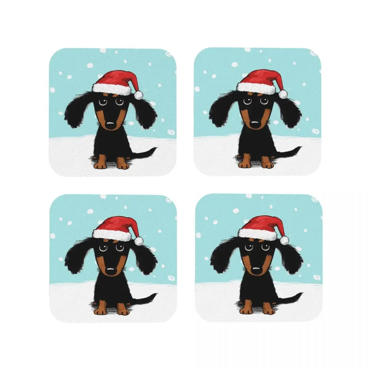 Cute Dachshund Christmas Winter Wiener Dog Santa Coasters Coffee Mats Placemats Mug Tableware Decoration & Accessories Pads