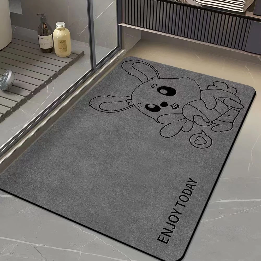 Grey Line Capybara Bee Bath Mat Quick Dry Shower Rug Simple Sketch Cute Rodent Minimal Neutral Washable Doormat