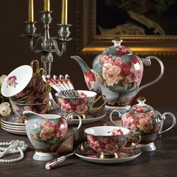 Classical Rose European bone China Tea set coffee set English pastoral afternoon tea cup coffee cup and saucer set