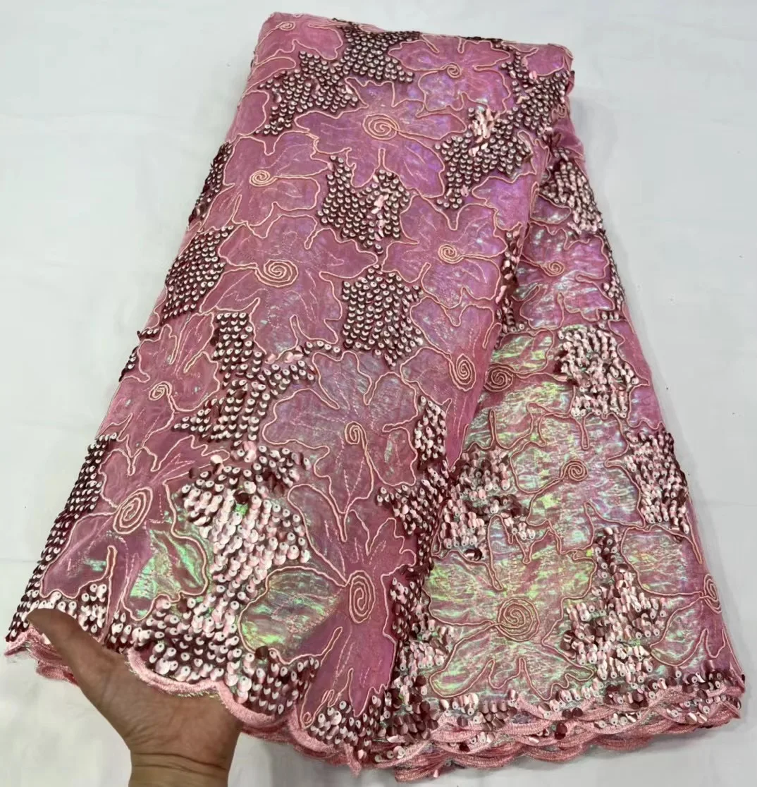 

Latest Pink African Lace Fabric With Sequins 2022 High Quality French Nigerian Net Lace Fabric For Wedding Party Sewing KHD22222