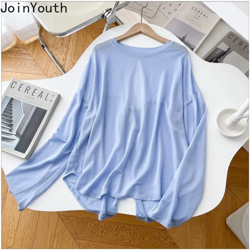 Oversized Tshirts Shirts for Women O-neck Long Sleeve Bandage Thin Tees Hollow Out Backless Casual Sexy T Shirts Irregular Tops