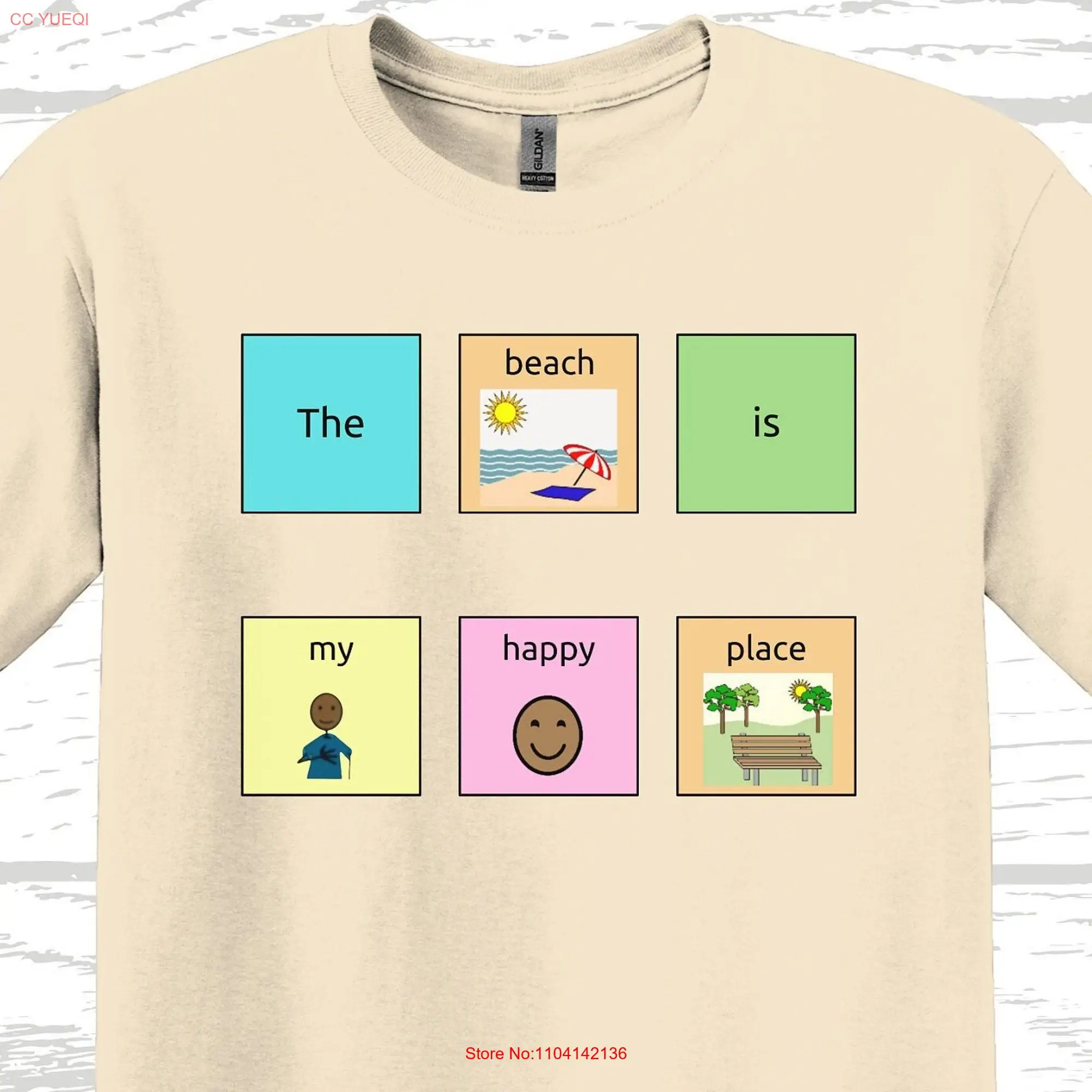 AAC Beach is My Happy Place T Shirt Verbal Disability PECS Communication Core Vocabulary Communicate Visuals Nonverbal Language