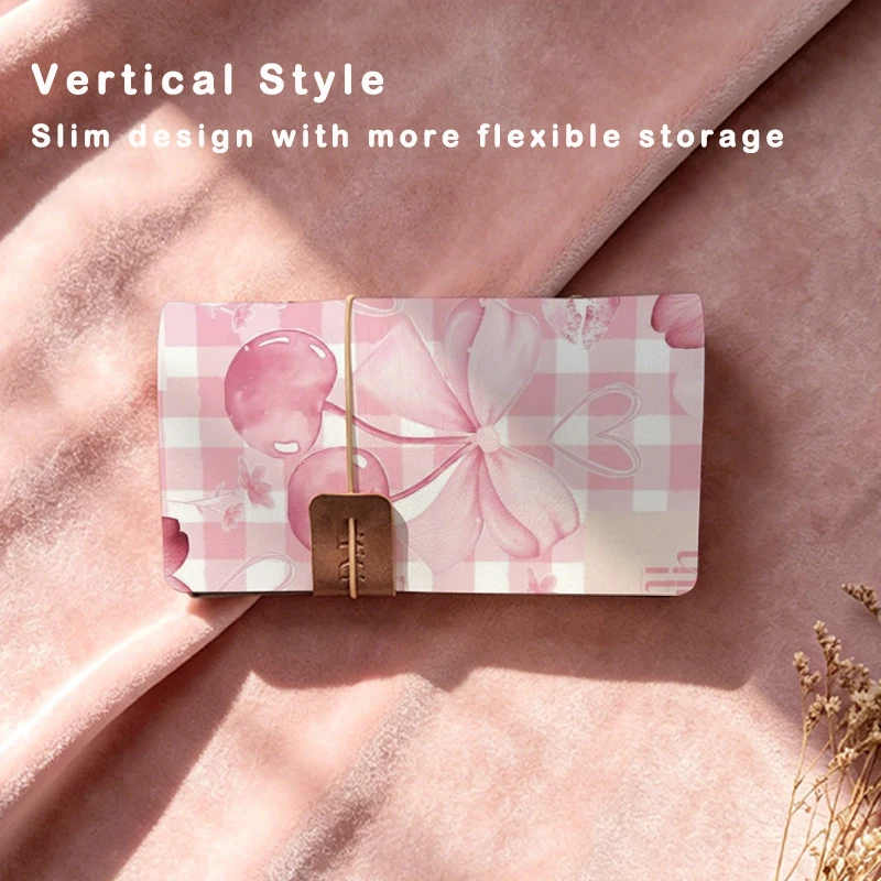 Soft Pink Plaid Watercolor Cherry Bow Heart Print PU Leather Photo Album 80 Pockets Portable Mini Instant Camera Photo Book Trav