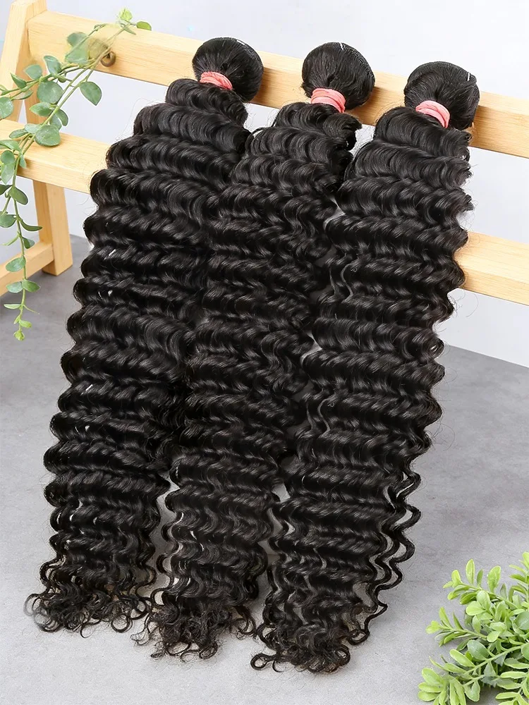 Smilegirl 32 Inch Deep Wave Human Hair Bundles Brazilian Virgin Unprocessed Weaving Curly Hair 1/3/4 Bundles Weaving Extensions