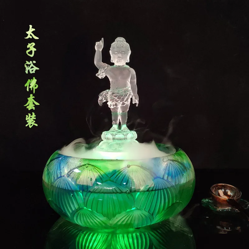 Statue of Prince Ornament with Glass Lotus Seat Baby Shakyamuni Buddha for Home Worship Hall Offering to th