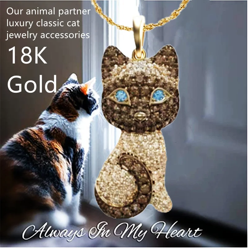 Fashion Zircon Cat Necklace Cute Girl Animal Pendant Engagement Necklaces for Women Animal Jewelry Birthday Anniversary Gift