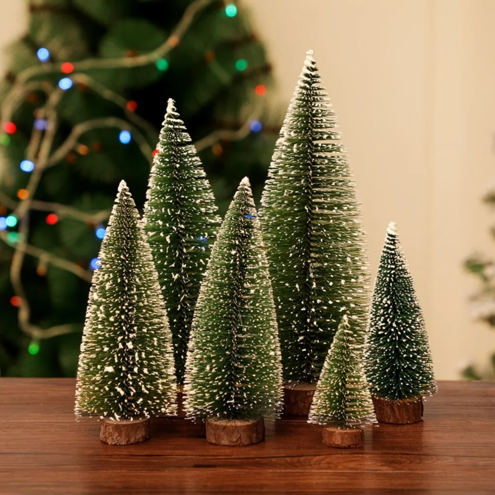 10-30cm Artificial Mini Wooden Christmas Tree Green White Gold Tower Pine Small Sisal Christmas Tree Tabletop Ornament Decor