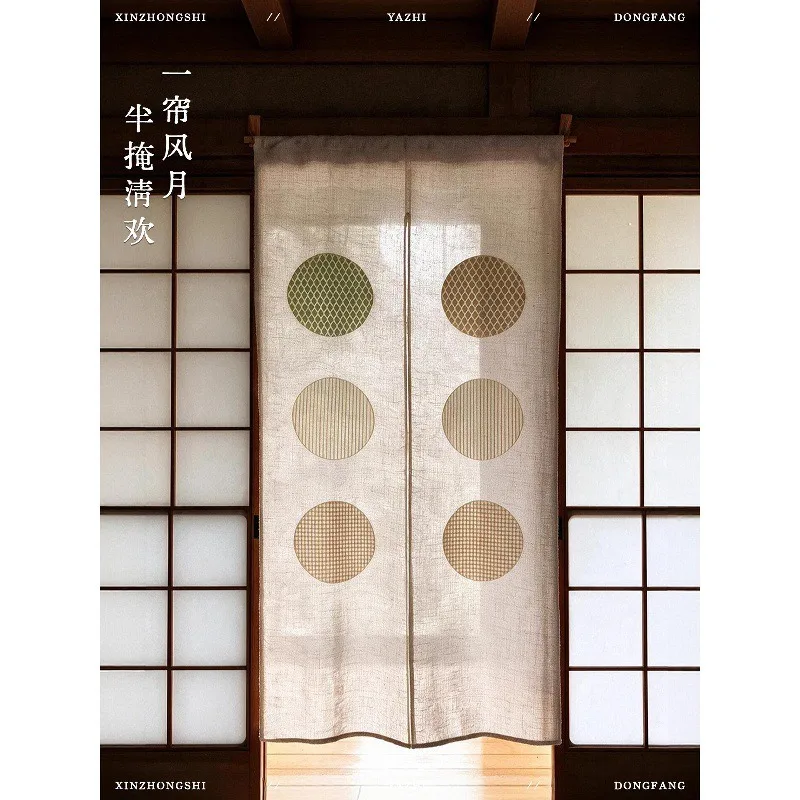 Japanese Linen Cotton Half Door Curtain, Semi-transparent Retro Hanging Partition Curtain for Entrance, Kitchen & Bedroom Decor