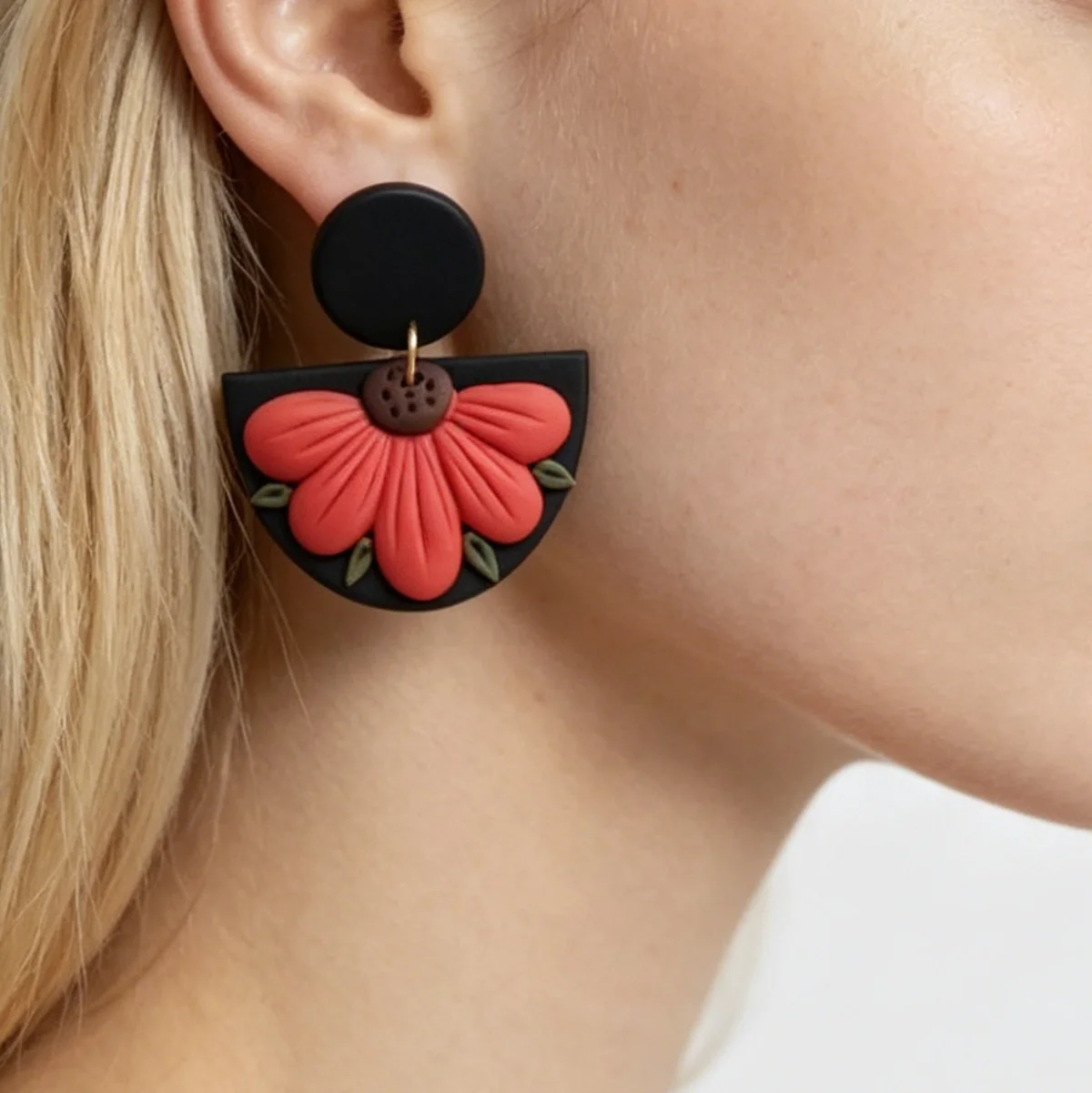 Spring Vintage Ethnic Polymer Clay Sector Half Flower Earrings Set Bright Multi Colors Handmade Dangle Jewelry for Party Wear