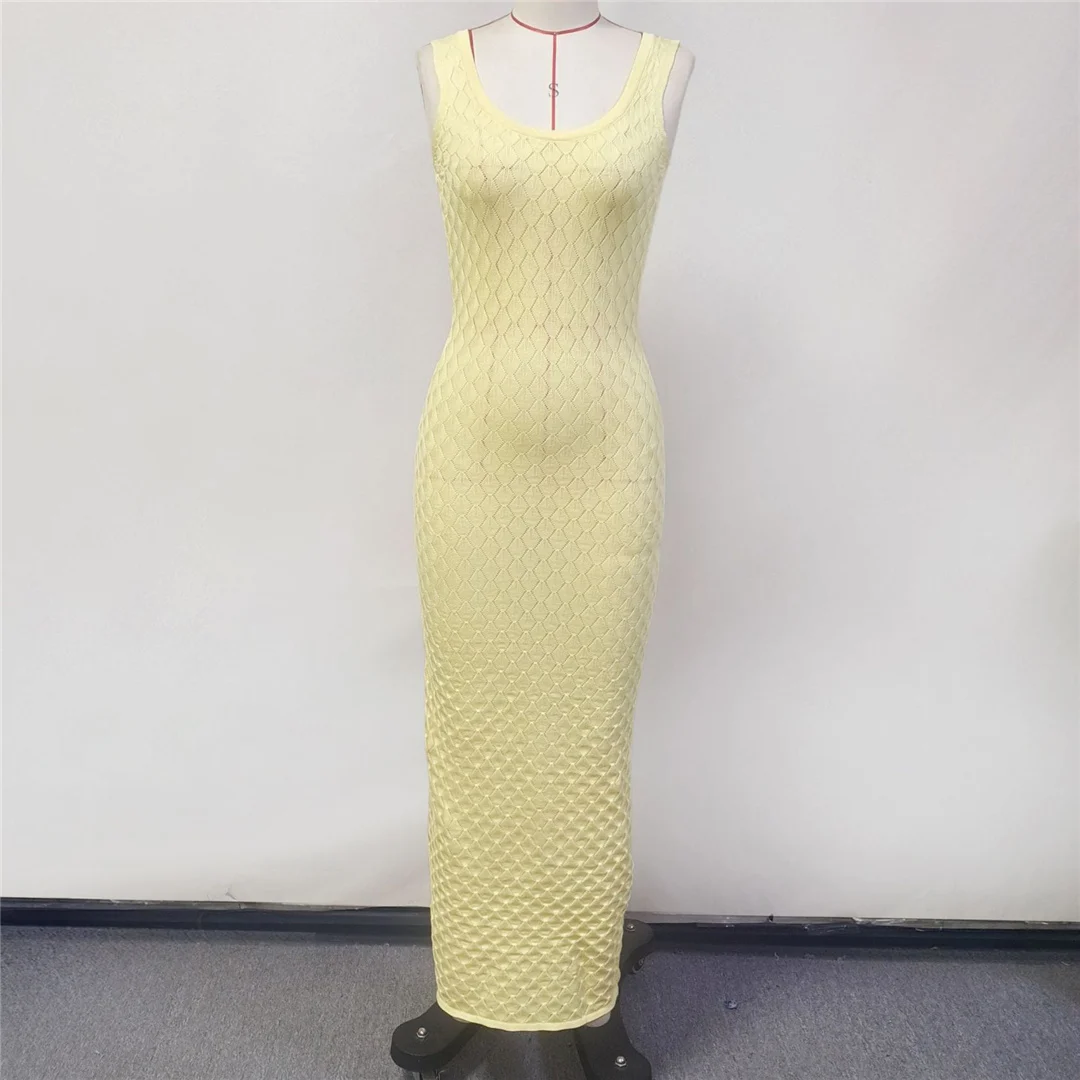 Hohlgewebtes, ärmelloses, gehäkeltes, gestricktes Tunika-Strandkleid, Strandkleidung, Strandmode, Strandüberwurf, Urlaub, Damen, Frauen, V6091 – Detail 9