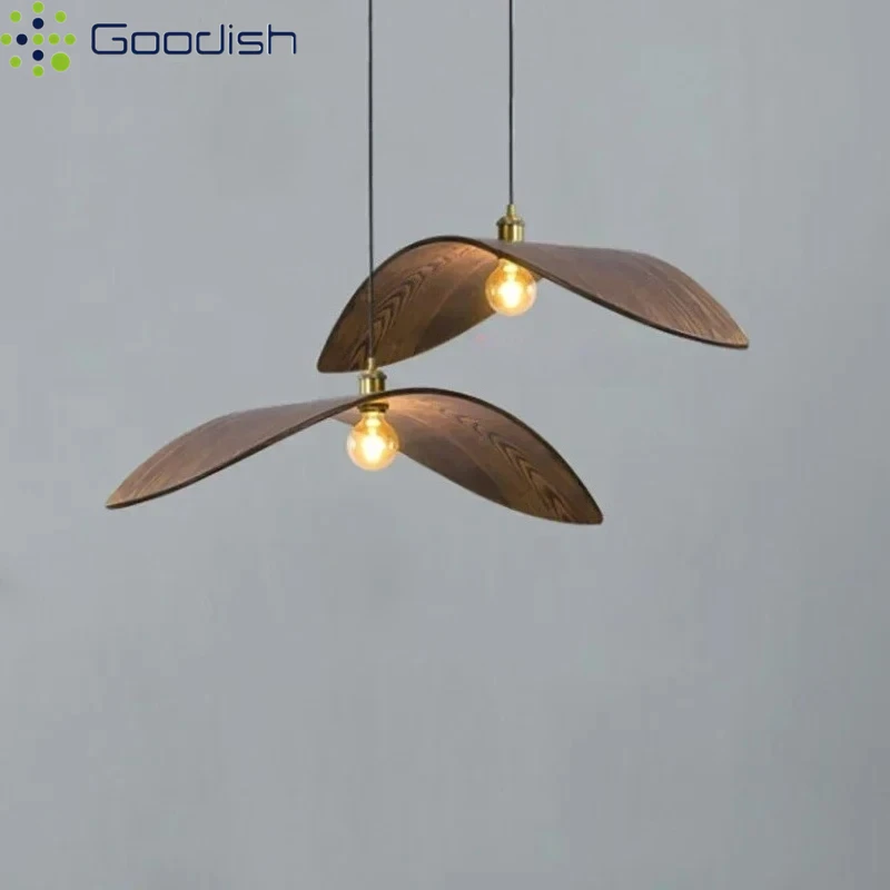 Vintage Minimalist Bamboo Wooden Straw Hat Walnut Wood LED Pendant Light Art Indoor Lamps for Bedroom Home Decoration Chandelier