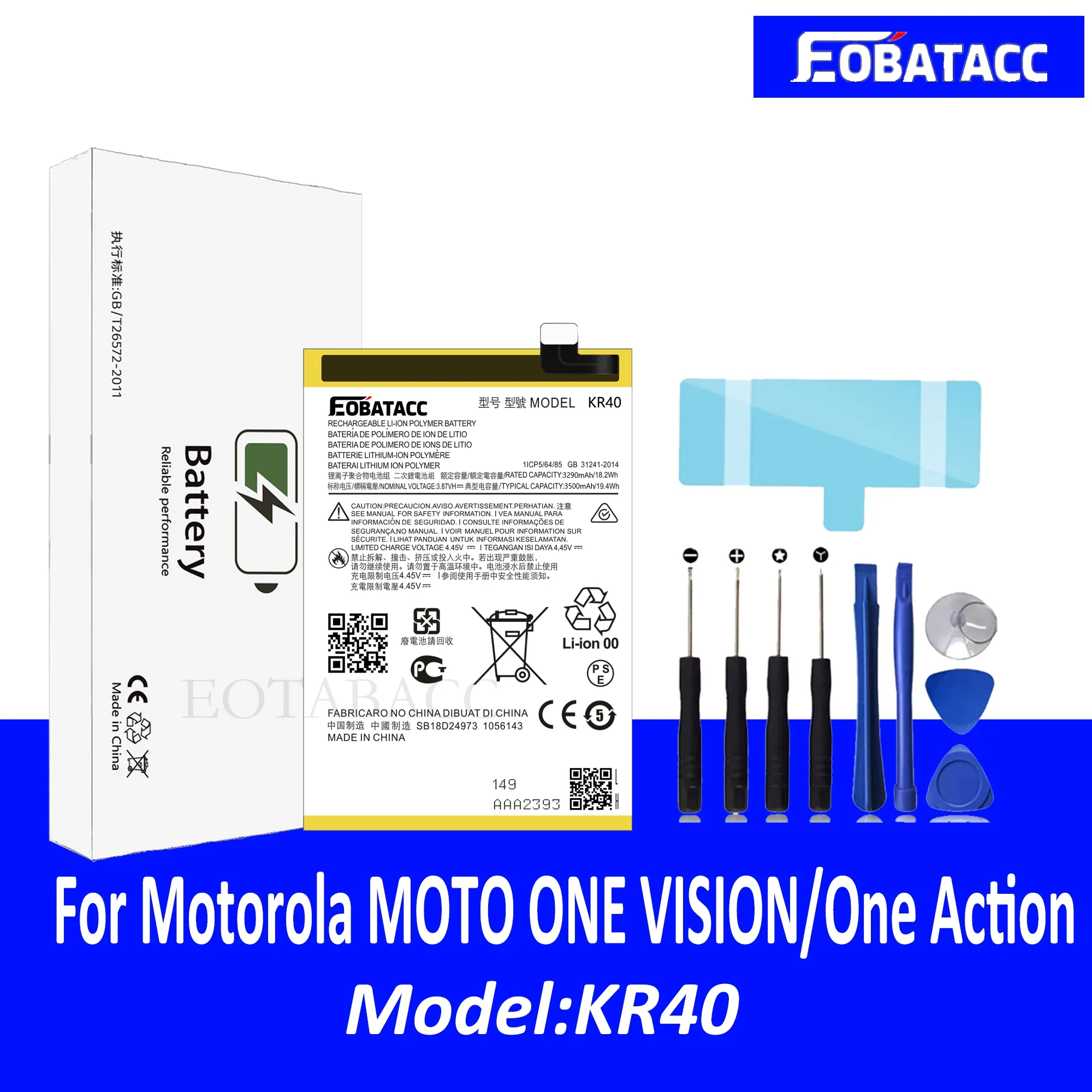 

EOTABACC 100% New Original Battery KR40 For Motorola MOTO ONE VISION/One Action Battery +Tools