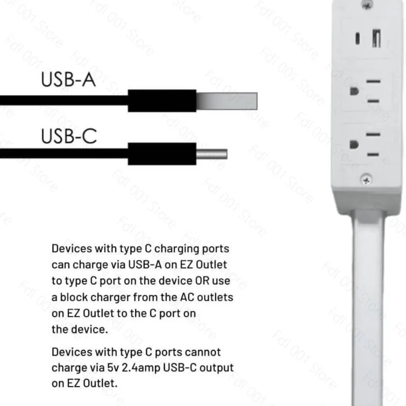 Universal Power Strip with USB Swivel Extension Cord for Sofa Bedside