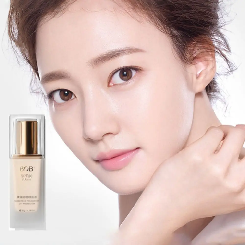 Niet-pluizende lichtgewicht vloeibare foundation 30 ml volume Natuurlijk gezichtscontour Vloeistof Transpiratie Zonnebrandcrème Gezichtsbasiscrème