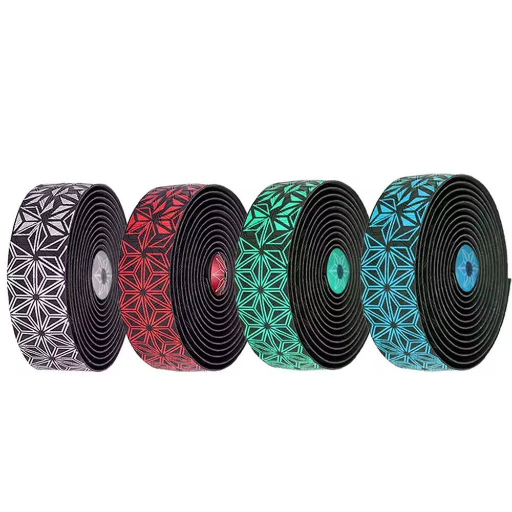 Road Bike Bar Tape Super Sticky Kush Star Fade Bar Tape EVA/PU Bike Anti-Skid Shock Absorber Wrap Tape With 1 Pair Bar Plugs