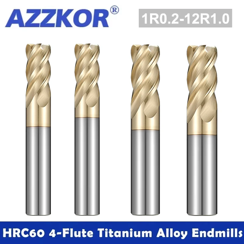 

AZZKOR 4F Tungsten Steel Carbide Milling Cutter Titanium Alloy Unequal Divided Edge Round Nose Endmills CNC Machining Center