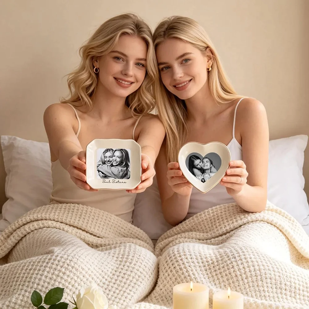 Custom Photo Trinket Dish Personalized Jewelry Ring Tray Ceramic Bridesmaid Proposal Gift for Best Friend Wedding Keepsake Decor