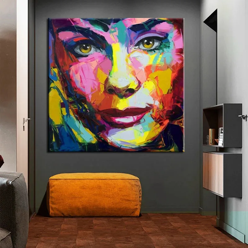 

Hand painted Palette knife Face Portrait Oil Painting On Canvas Figure Acrylic Picture For Living Room Wall Art Home Decoration