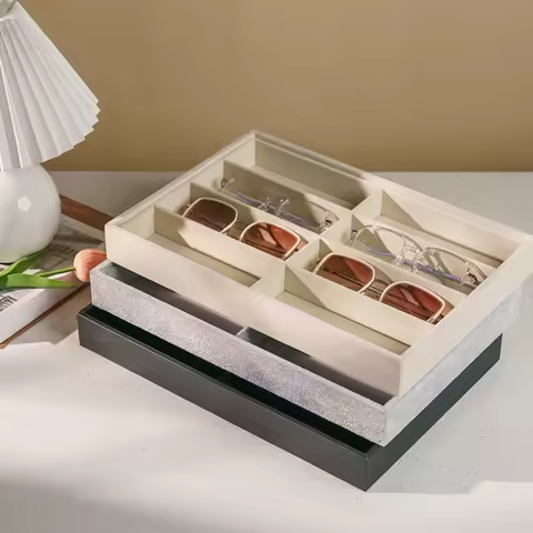 Sunglasses Organizer Tray 8 Grid Velvet Glasses Holder Storage Box Stackable Men Women Eyewear Watches Jewelry Display Case