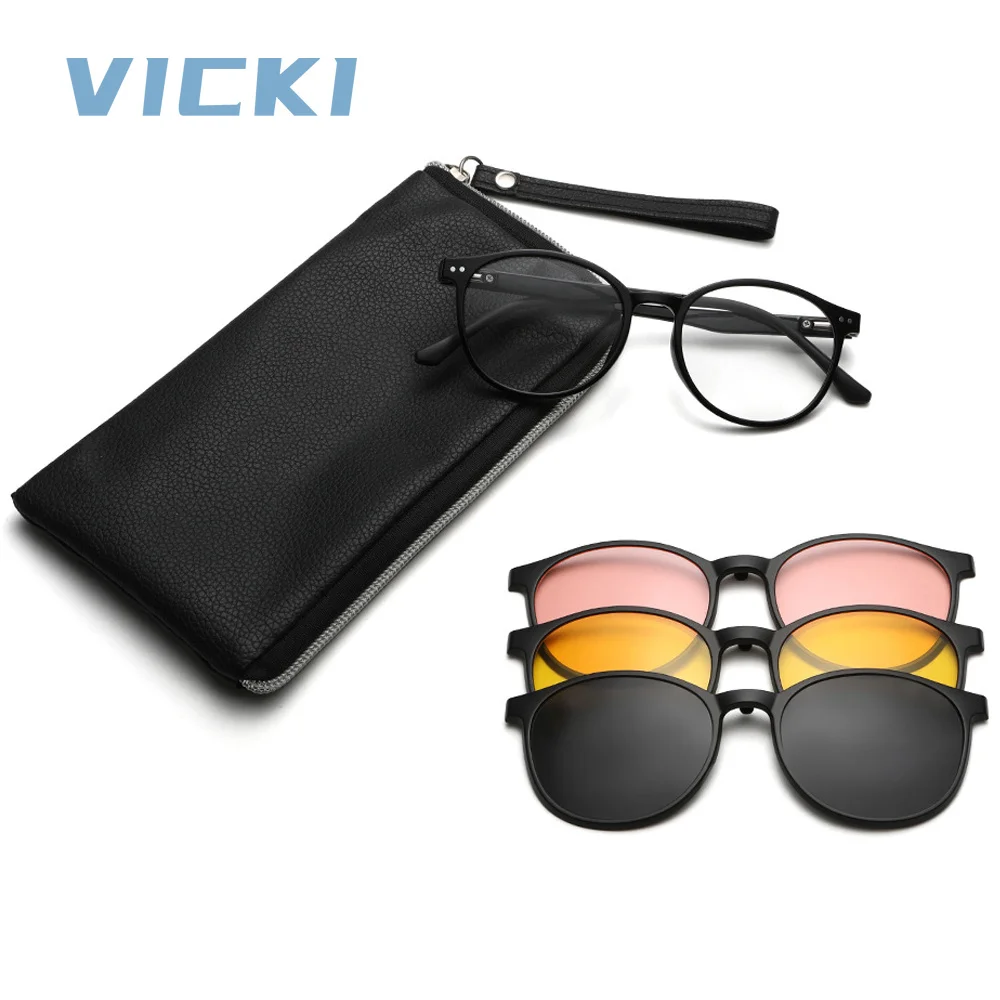 VICKI Lunettes à Clip Magnétiques Progressives Multifocales Rondes Géométriques, Lunettes Anti-Lumière Bleue, Prescription Personnalisable 6218