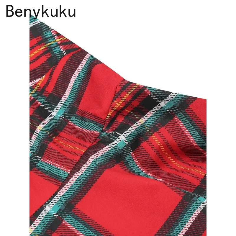 ชุดเดรสวินเทจลายสก็อตแดงแบบผูกคอ ยุค 1950s ปี 2025 สำหรับผู้หญิง ชุดเดรสเปิดหลังรัดรูป ชุดคริสต์มาส ชุดเดรสทรงสวิงสำหรับงานพรอมและงานปาร์ตี้