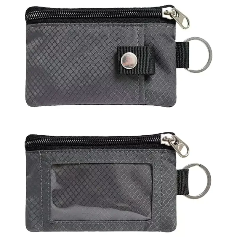 Badge Holder With ID Window Small Wallet Waterproof Anti-Theft Travel Keychain Wallet Men Women Slim Zip Card Lanyard Wallet