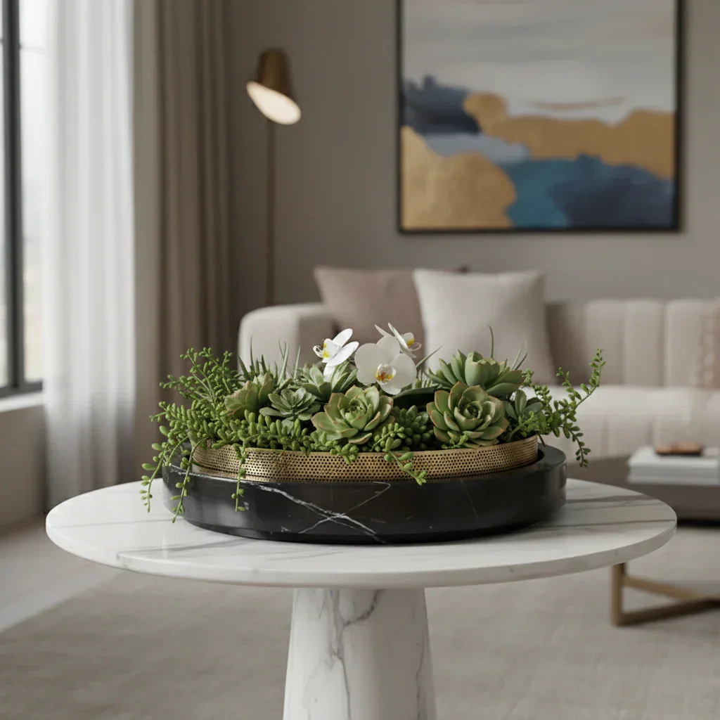 Natural Marble Succulent Pot for Home Garden Office Table Decoration Circular Decorative Planter for Flowers Cactus Mosses