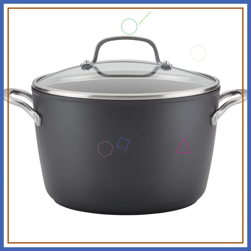 

8 Quart Induction Stock Pot with Lid, Nonstick Hard Anodized Matte Black Cookware
