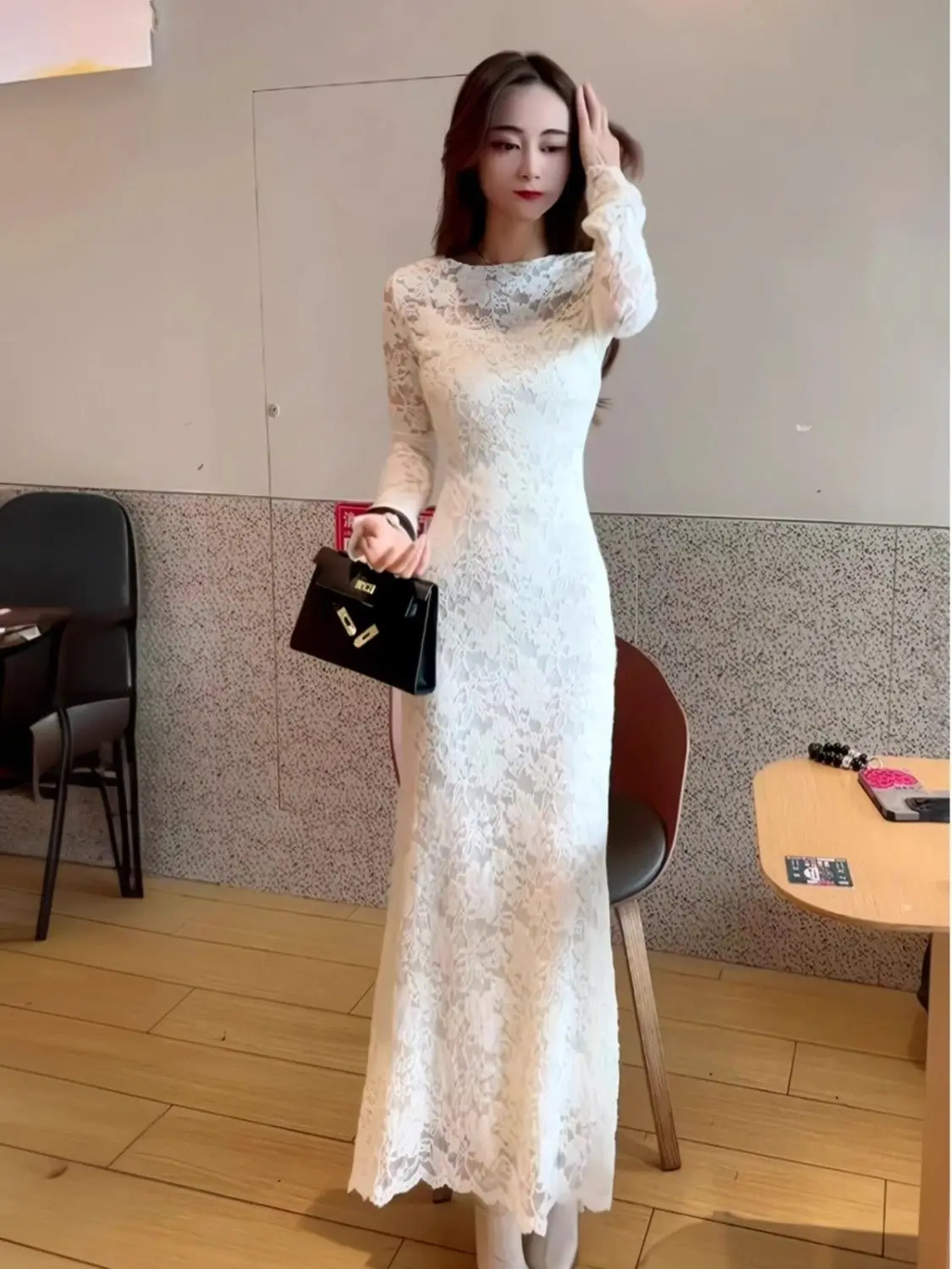 French Lace Long Sleeved Dress for Autumn Winter with a Slim Fit Waist Cinching Slimming Effect Fish Tail Wrapped Long Skirt - AliExpress French Lace Long Sleeved Dress for Autumn Winter with a Slim Fit Waist Cinching Slimming Effect Fish Tail Wrapped Long Skirt - AliExpress
