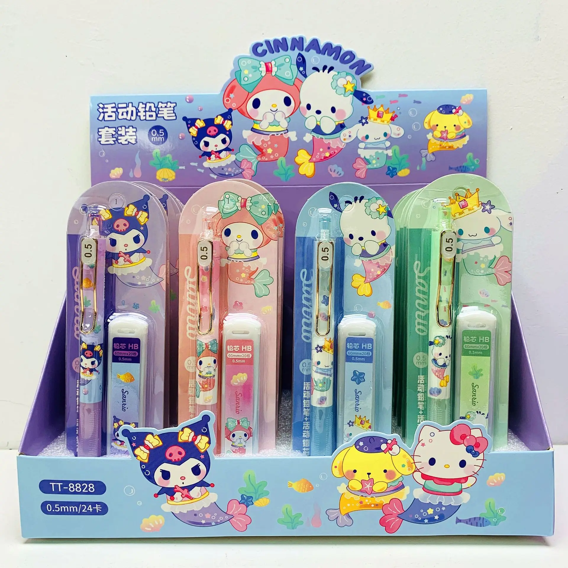 24pcs Cute Sanrio Stationery Mechanical Pencils Melody Kuromi Hello Kitty Sketch Writing 0.5mm Hb Pencil Whole Box Wholesale