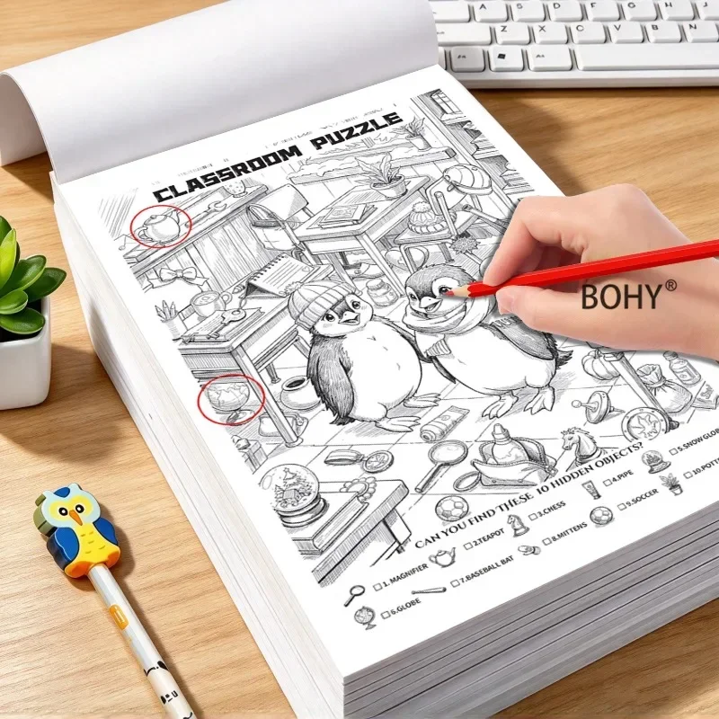 1 Observation Training Game Picture Book, with 24 Pages of Themed Scene Drafts Adult Stress Relief, Exercise Observation Skills