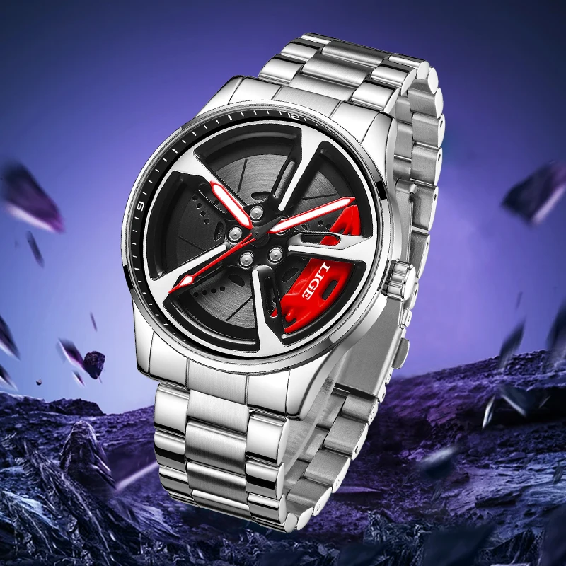 

LIGE модные роскошные кварцевые мужские часы полые простые повседневные водонепроницаемые светящиеся наручные часы из нержавеющей стали с вращающимся колесом для мужчин