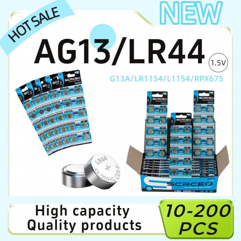 

AG13 LR44 A76 L1154 SR44 357 SP76 LR1154 1.55V Alkaline Button Battery 10-100PCS for Watch Toys Remotes Small Electronics