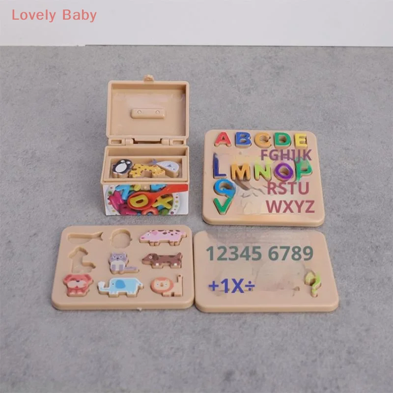 1 conjunto de modelo de simulação em miniatura para casa de bonecas, números de letras, bloco de quebra-cabeça, classificação de tijolos de matemática, brinquedos pequenos de ornamento para crianças