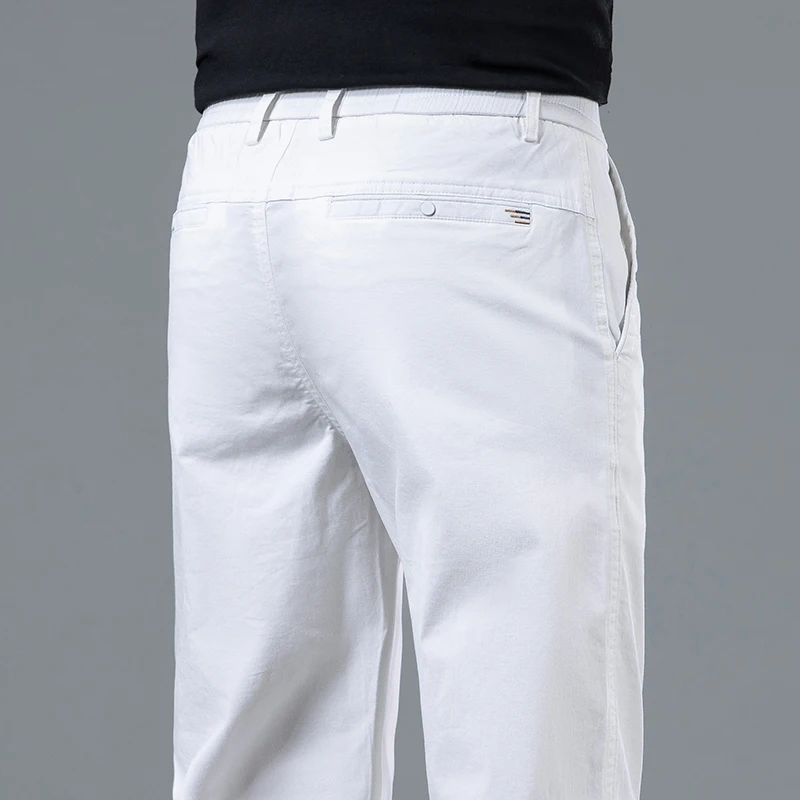 Pantalones blancos rectos y ligeros de verano para hombre, ropa informal de marca para uso diario, pantalones finos coreanos clásicos con bolsillos bordados