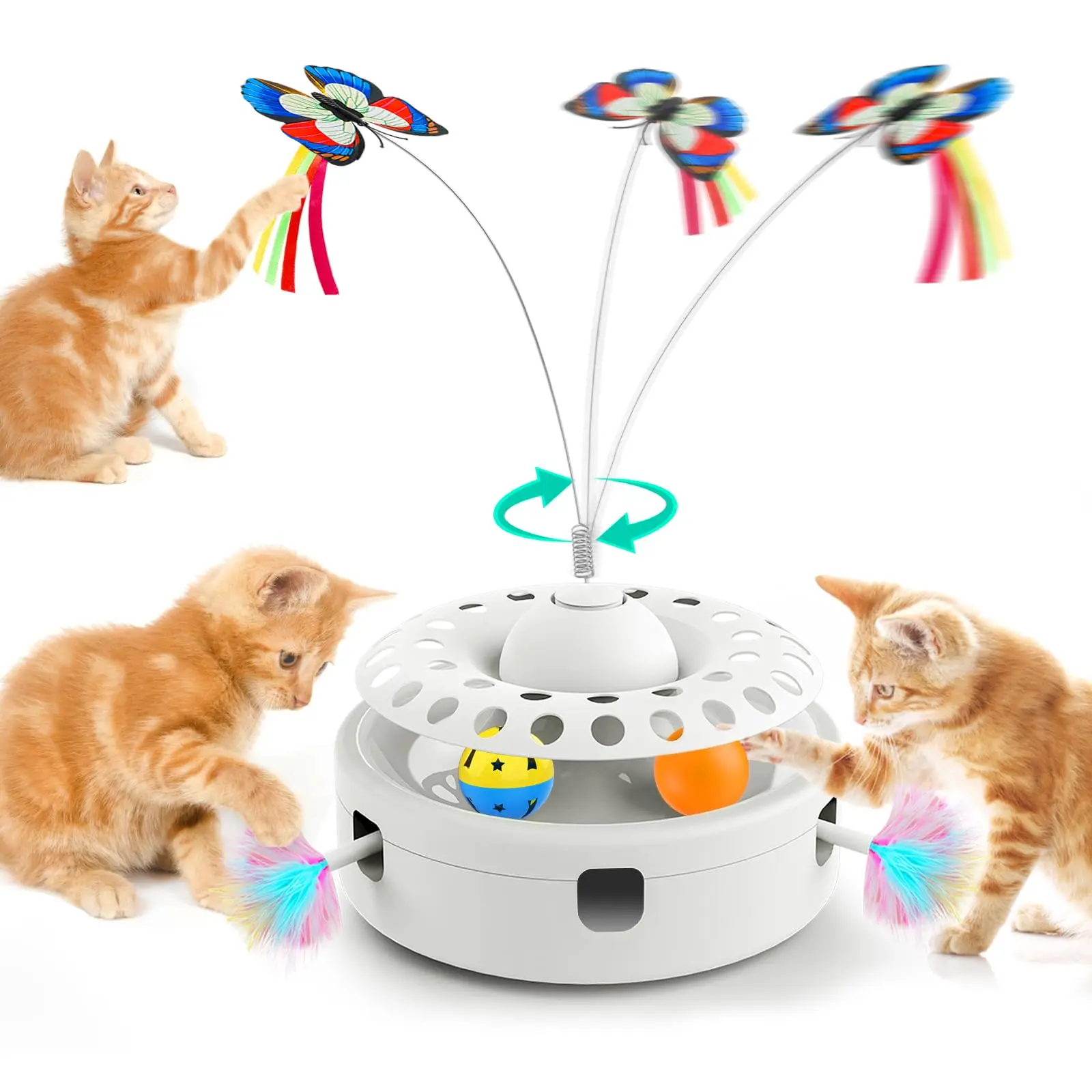 Brinquedo interativo do gato da borboleta elétrica, 3 em 1, trilha das bolas, gatos eletrônicos, automático, enigma, gatos interiores