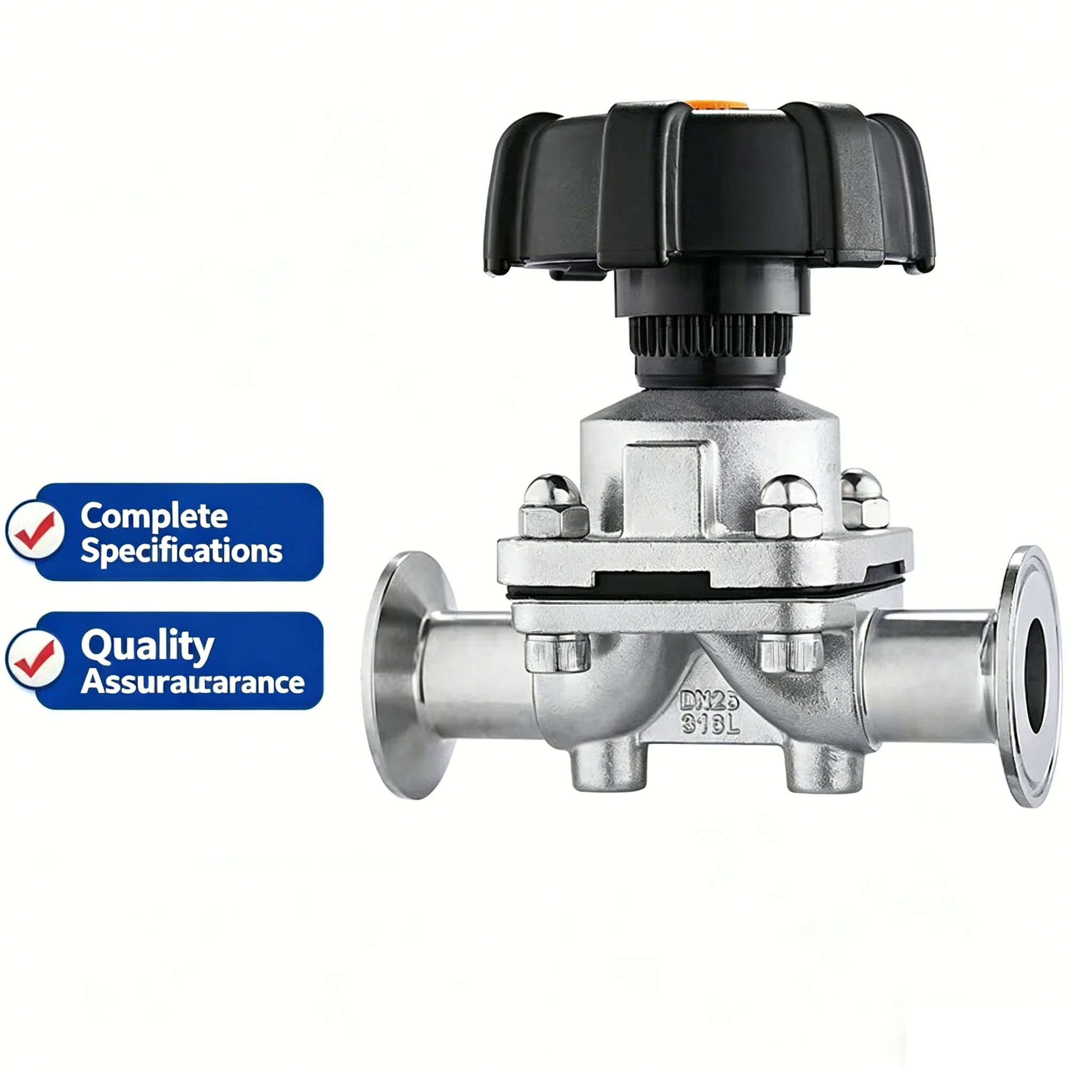 Sanitary Stainless Steel 316L Tri-Clamp OD 50.5mm Quick Install Diaphragm Valve 316L Stainless Steel