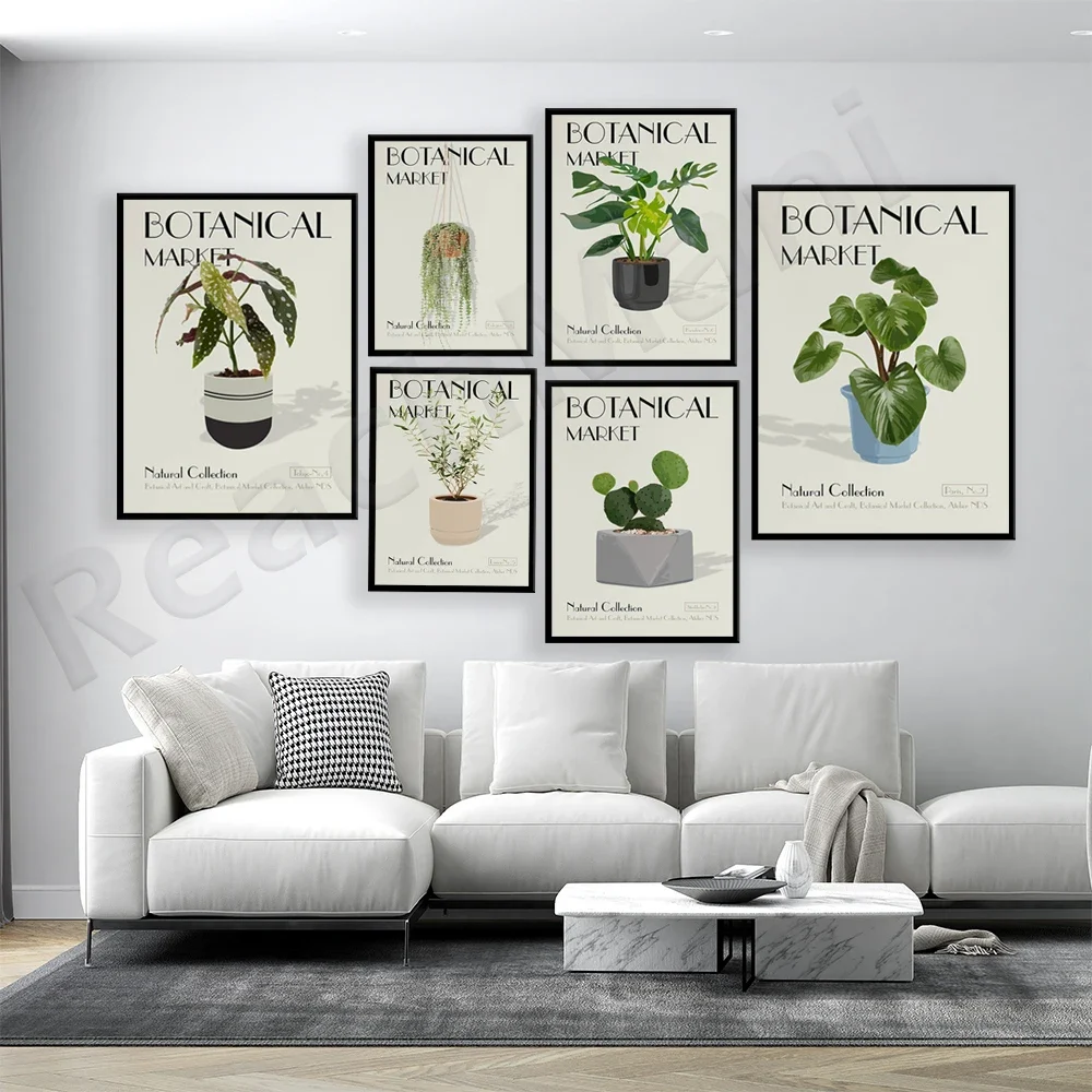 herbal print, botanical print, monstera, dracaena, sargassum, fritillary, cactus, olive, saxifrage, olive nursery poster