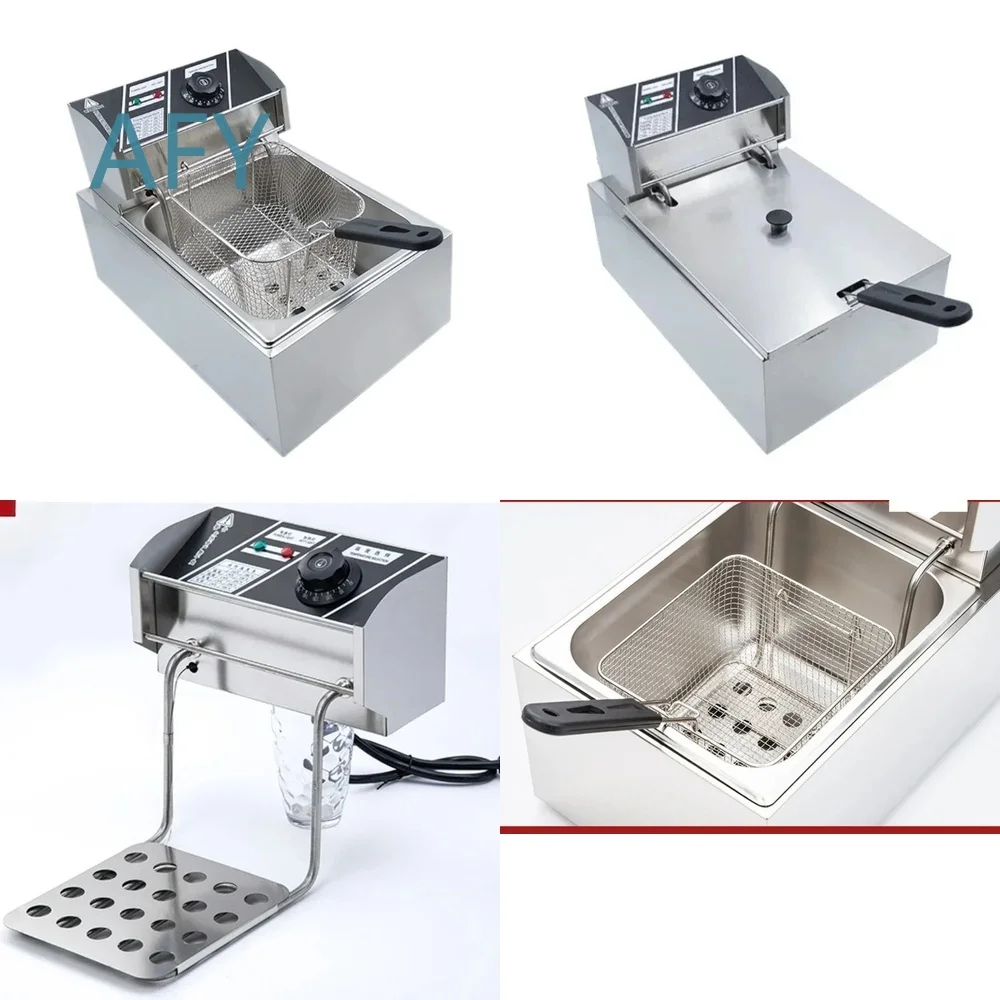 6L 81 Electric Deep Fryer for Home Commercial Use Single Cylinder Single Basket Fryer for Chips Fries Snacks Street Food