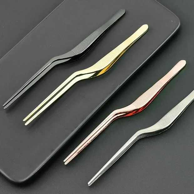 1Pc 14cm Stainless Steel Tweezer Plating Chef Food Tweezer BBQ Clip Barbecue Tongs Serving Presentation Kitchen Tools Cooking