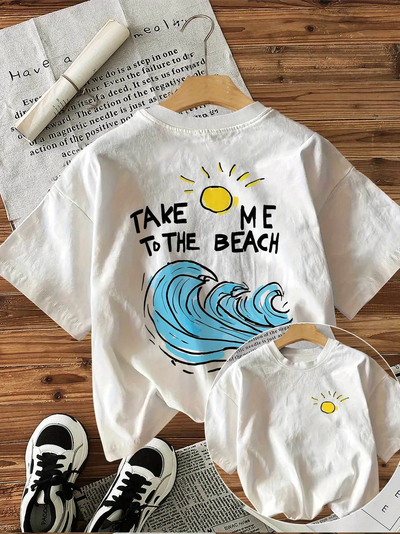 Women's Casual Short Sleeve Crew Neck T-Shirt Double Sided Beach Graphic Print with 