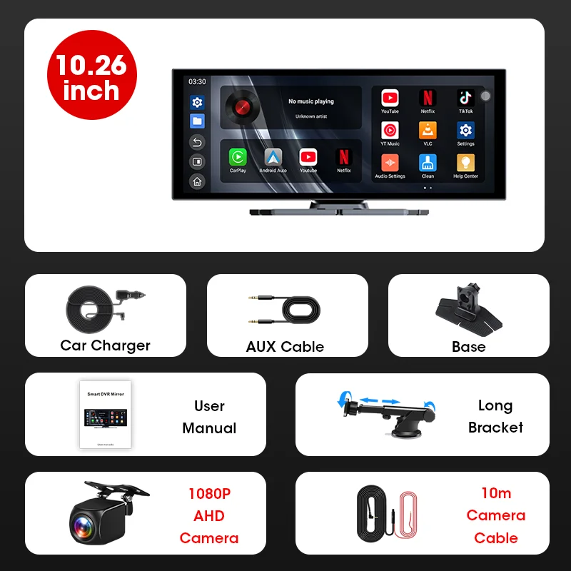 Jansite Universele Auto Multimedia Videospeler Bluetooth Draadloze Carplay Android Auto Scherm Stereo Radio voor YouTube Netflix - afbeelding 1