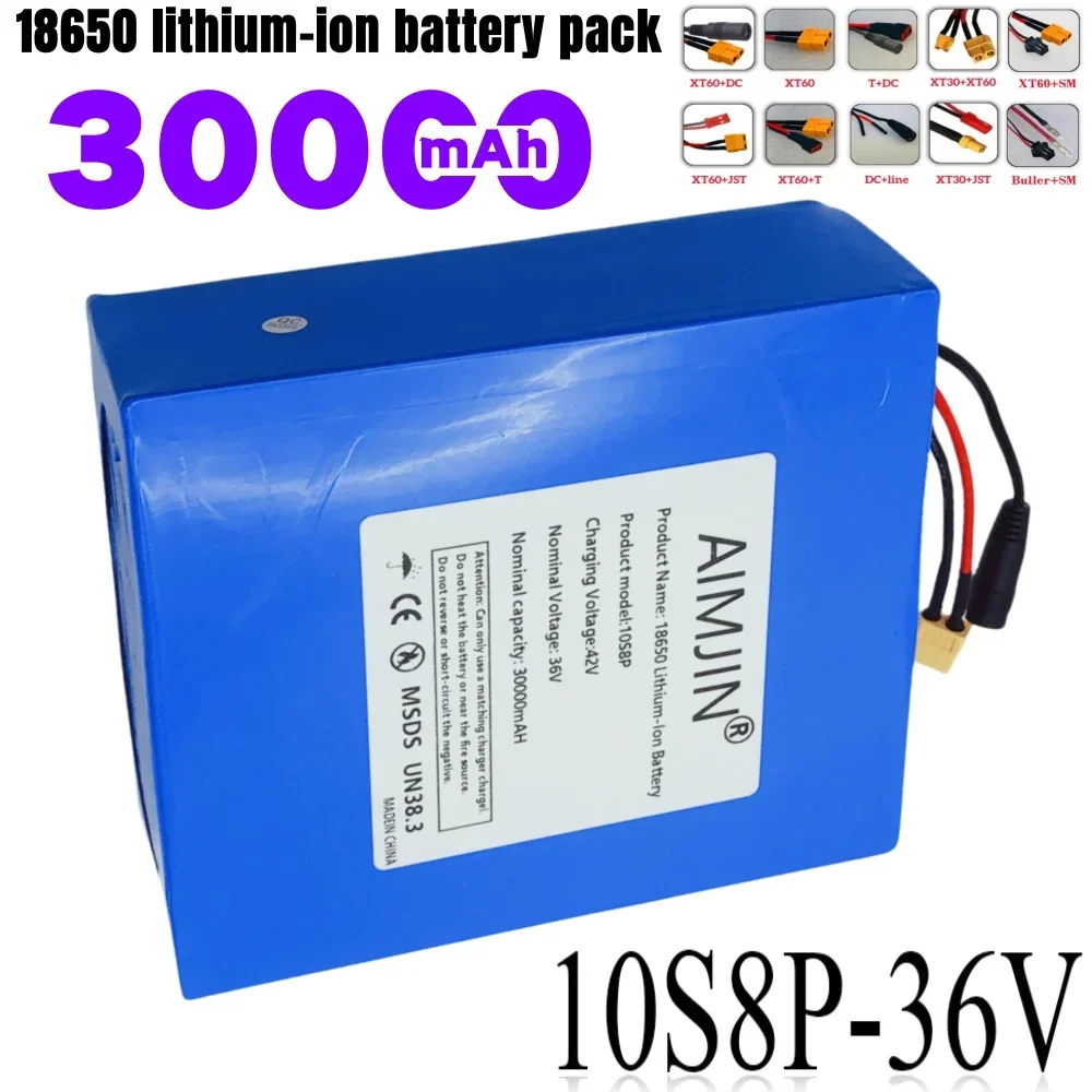 18650 Lithium-Ionen-Akku 10S8P 36 V 30000 mAh 500–1000 W, geeignet für Elektroroller, Fahrzeuge, Fahrräder mit BMS