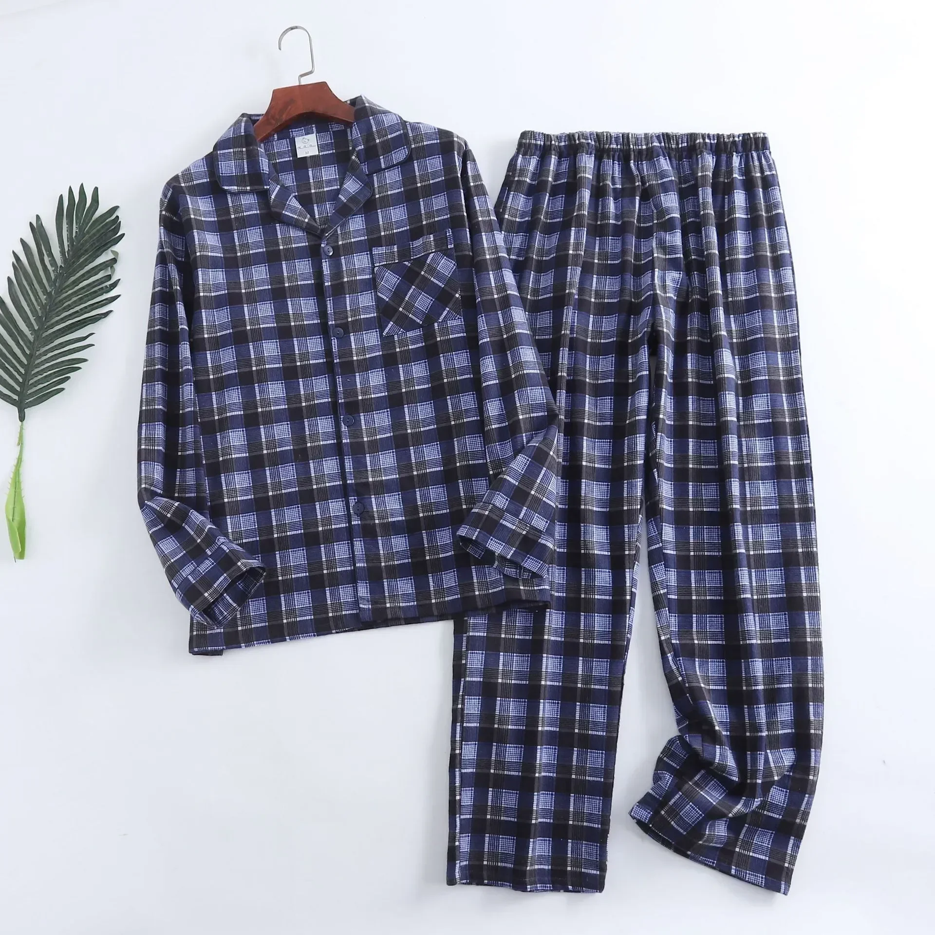 For Pajamas Sleepwear Warm Winter Design Plaid And Long-sleeved Multi Sets Men Homewear Autumn Flannel Colors Cotton Trousers