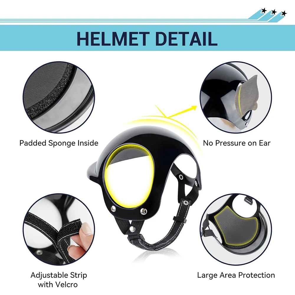 Casco para mascotas, casco de seguridad para perros, plástico duradero, conveniente con orificios para las orejas, sombrero ajustable para mascotas S/M/L, equipo de ciclismo al aire libre para mascotas